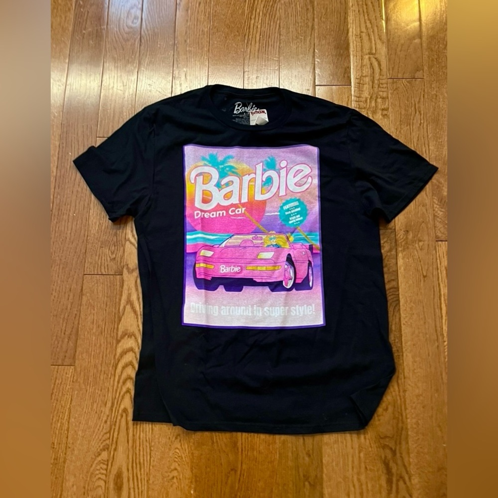 BARBIE Dream Car T-Shirt Driving Around In Super Style Pink Black, SZ-LG, NWWT